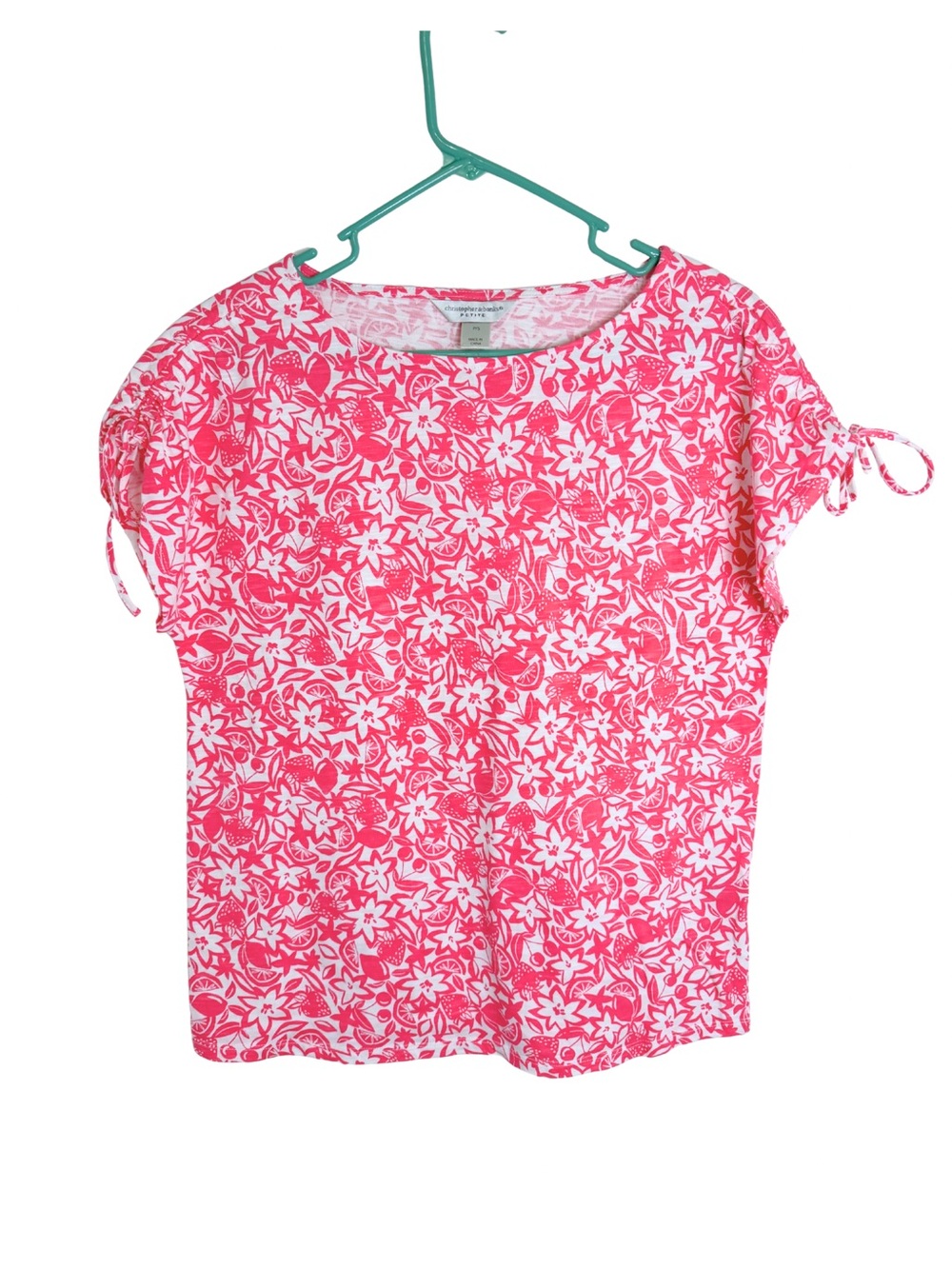 Christopher & Banks Pink Floral Short Sleeve Tie-Sleeve Shirt Size SP
